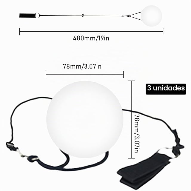 Foto 2 de 7 de Juego de 3 bolas LED Poi Ball LED Glow Poi con colores del arco iris y efecto estroboscópico