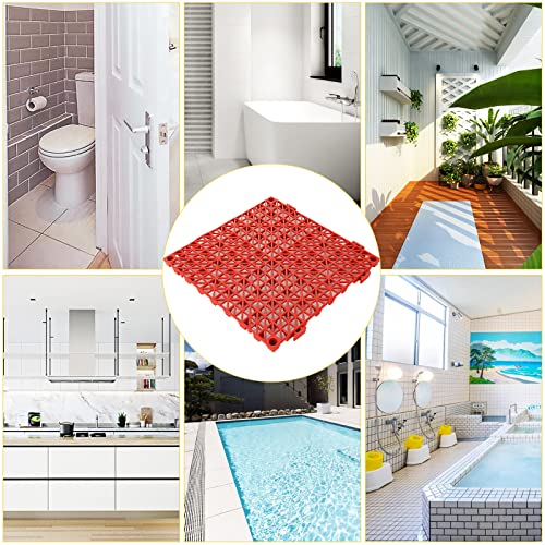 12 Pack Modular Interlocking Cushion Flooring Tiles Non-Slip Drain Pool Shower Mat Waterproof Splicing Floor Drainage Tiles For Deck Patio Garage Balcony Kitchen Bathroom Indoor Outdoor Red #TOP5