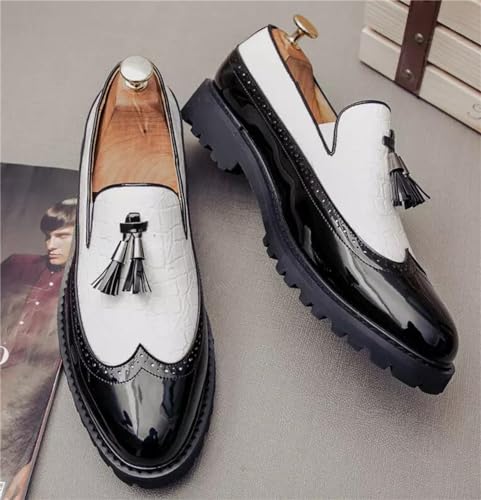 Men's Vintage Leather Wingtip Tassel Brogue Slip-On Dress Loafers Fashion Low-Top Breathable Smoking Formal Shoes Comfort Non-Slip Business Wedding Party Shoes2