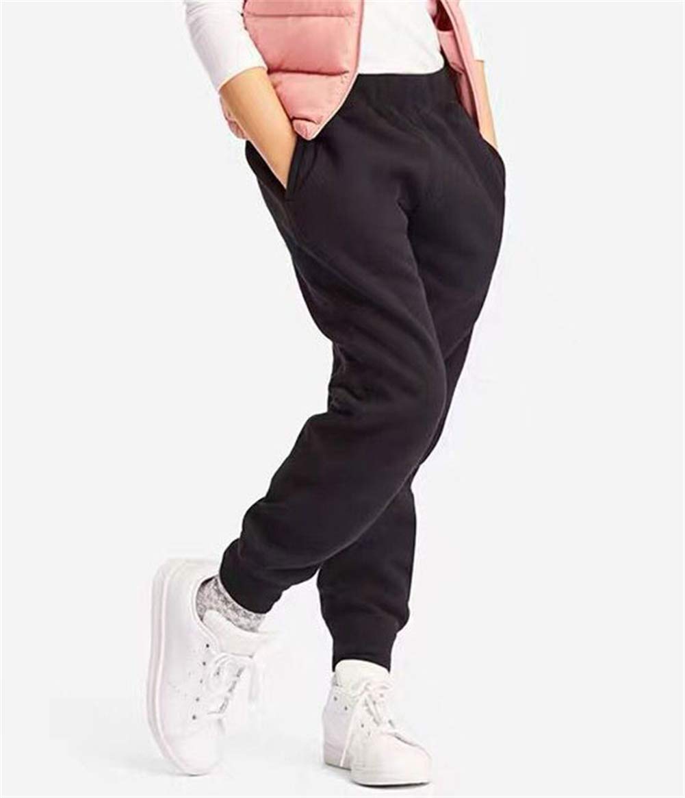 Qin.Orianna Boys Active Sherpa Lined Sweatpants Pull on Jogger Pants with Pockets (10-11Years,Black)