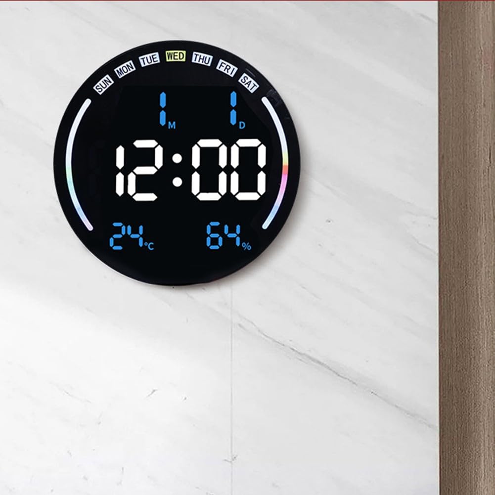 Grande orologio da parete a LED con visualizzazione della data del giorno, conto alla rovescia, doppio allarme, per oscuramento automatico camera da letto ufficio