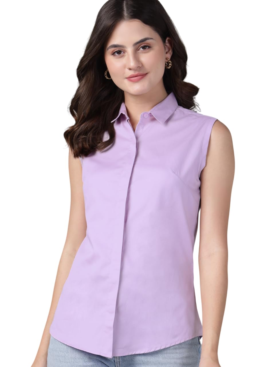 Women Solid Sleeveless Pure Cotton Slim Fit Casual Shirt-image-32