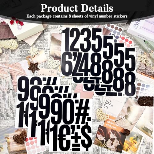 84 Stück Zahlenaufkleber mit Symbolen, 8 Bögen, 12,7 cm Schwarz Vinyl Nummernaufkleber, Selbstklebend, Wasserfest, Für Innen- & Außenbereich, Geeignet für Briefkasten, Türen, LKWs und Pinnwände