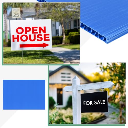 Image of M METERXITY 5-Pack Corrugated Plastic Sheets, 22 Inch x 14 Inch Waterproof Blank Corrugated Poster Board Yard Signs for Garage Sale /Office /Classroom /Party /Lawn Sign Road [5mm Thick, Blue]