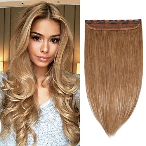 Image of Benehair One Piece Hair Extensions Clip in Human Hair Highlighted Strawberry Blonde Double Weft Straight Remy 8inch 5 Clips