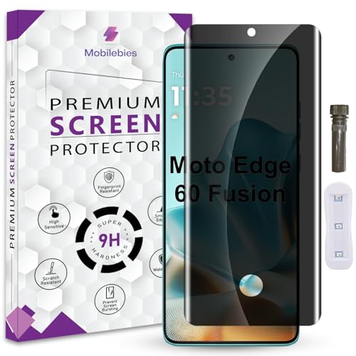 Image of Advanced HD+ UV Privacy Tempered Glass Screen Protector For Edge 60 Fusion 5G (6.67 Inch, Pack of 1) Full Adhesive UV Privacy Curved Screen Guard, Case Friendly with installation kit