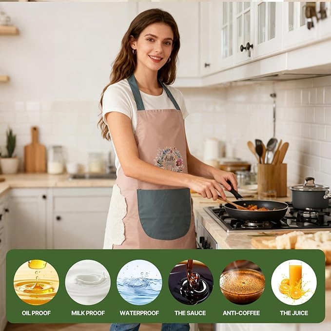 Image of HROY Kitchen Apron for Women & Men with Pocket & Side Towel | Kitchen Apron for Women & Men with Pocket & Side Towel | Reusable Cooking Chef Apron for Home Kitchen