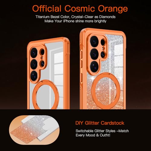 v-Golvin for Galaxy S26 Ultra Case,[Magnetic Stand][Fit for MagSafe][Glitter Card][Built-in 9H+ Screen Protector] Military-Grade Drop Proof Shiny Cover for Samsung Galaxy S26 Ultra,Orange - image 9