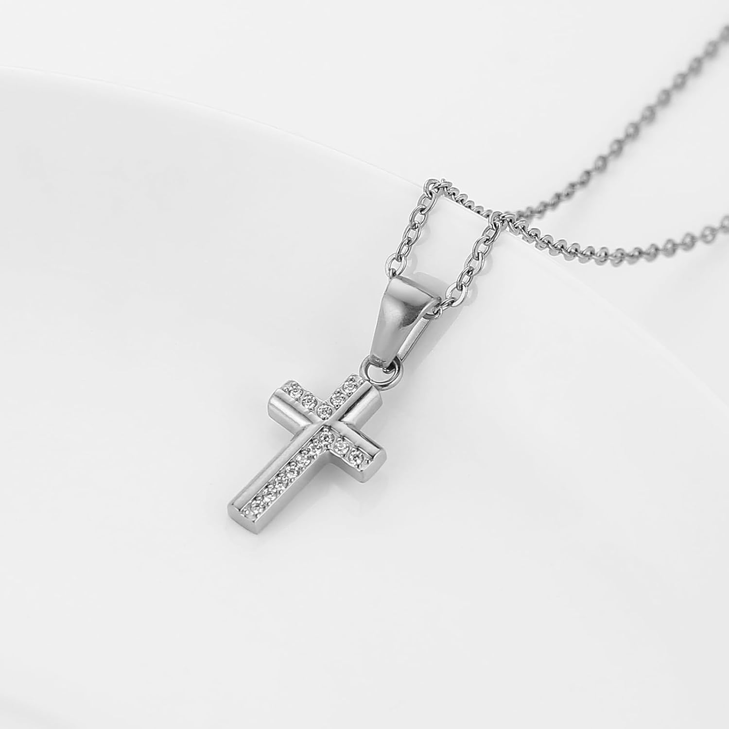 HZMAN Cross Necklace for Women, Stainless Steel Gold & Silver Crystal Cross Pendant, Dainty Small Charm Necklace, Trendy Gift for Her - Image 4