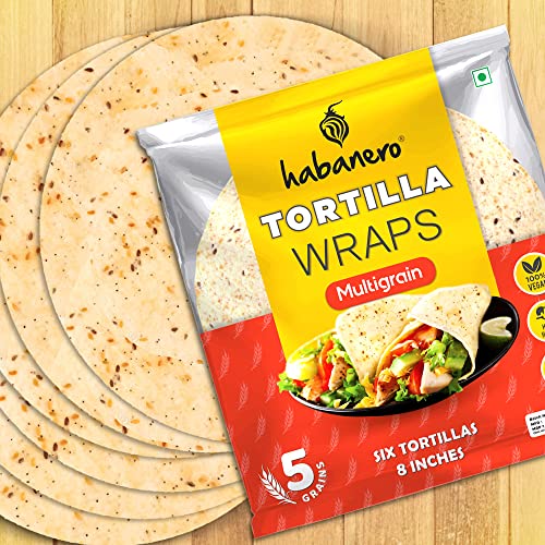 Image of Habanero Tortilla Wraps |Multigrain| 8 Inches l Pack of 2|Goodness of multigrain, Ragi, oats, Barley and Maize flour| Fresh Taste & Soft Texture l Best for Burrito, Wraps, Tacos, Samosas, Shawarmas and Rolls l Ready to Eat Healthy Food in 60 Seconds l On the Go l Enjoy our multigrain tortilla wraps with mozzarella cheese or butter|660G