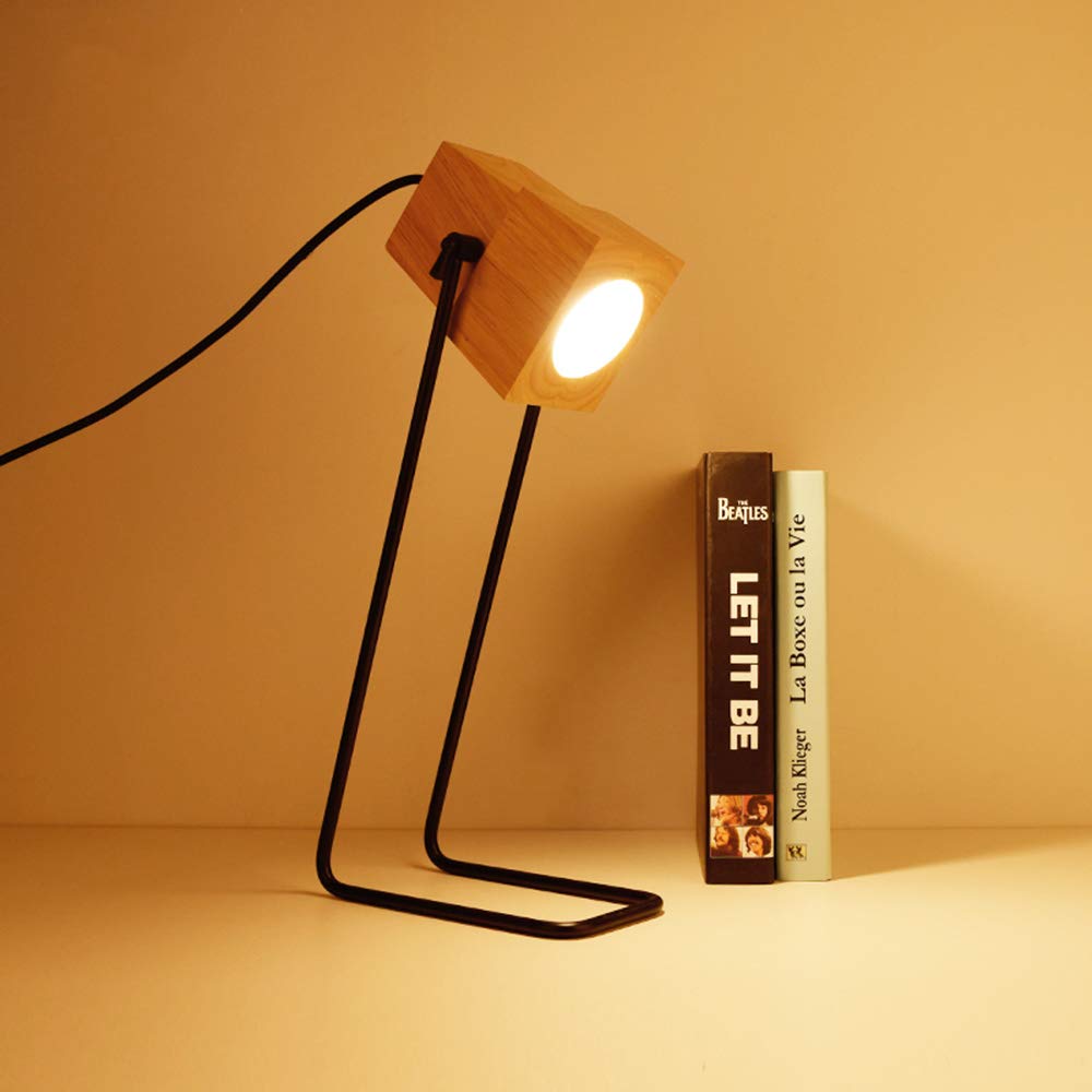 Retro Holz Tischlampe Schwarz Metall Tischleuchte Augenschutz Vintage E27 Arbeitsleuchte Lernlampe Leselampe Schlafzimmer Nachttisch Lampe 18 * 12.5 * 41Cm