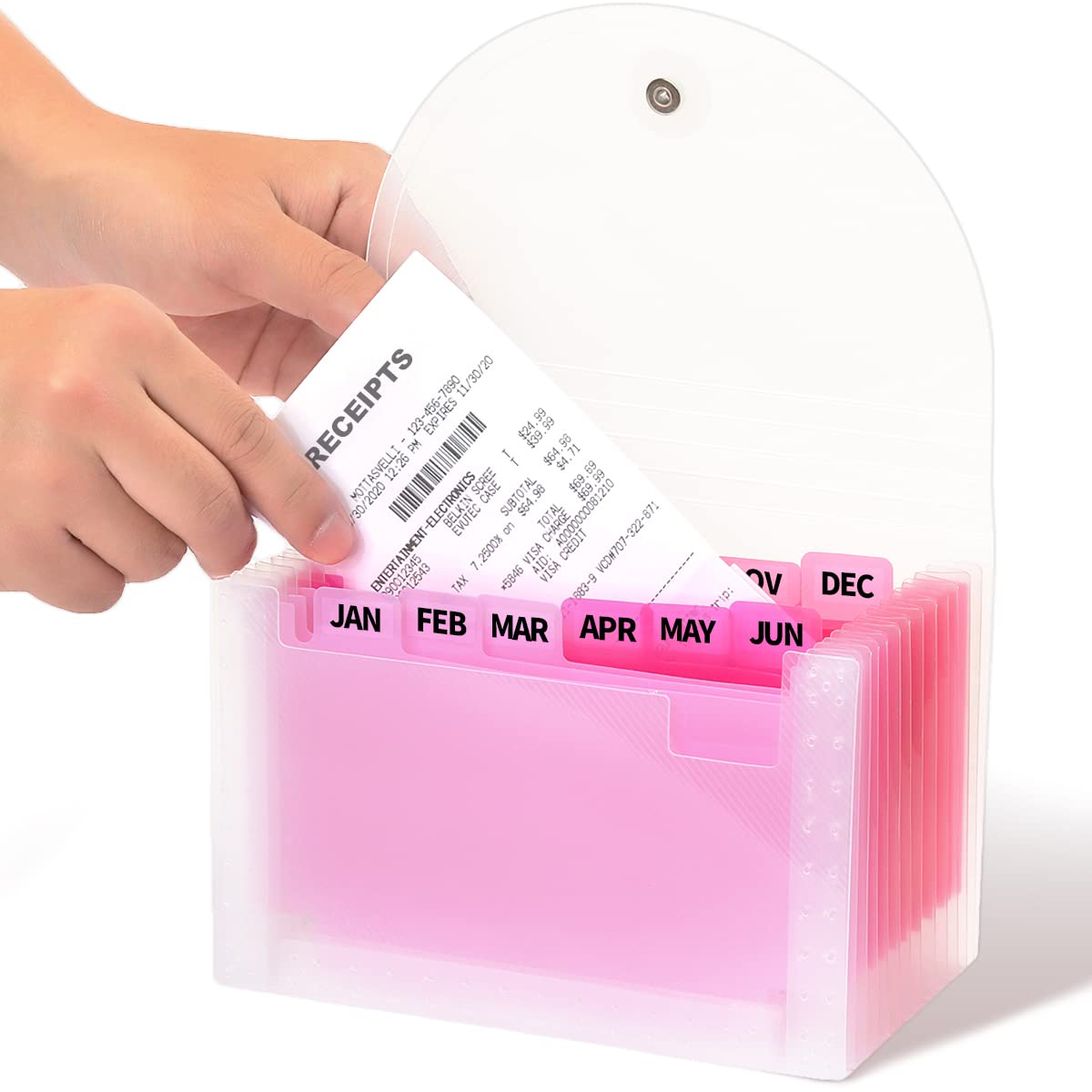 H4D Coupon Receipt Holder, 13 Pocket Accordion File Organizer, 7x4.5 Inches, Pink