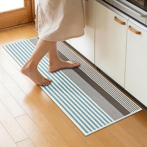 MatMaven キッチンマット 洗える おしゃれ 滑り止め 撥水加工 ロング 台所マット 北欧デザイン 疲労軽減 クッション性 速乾 足元マット (43x120cm, ブルーブラウン)