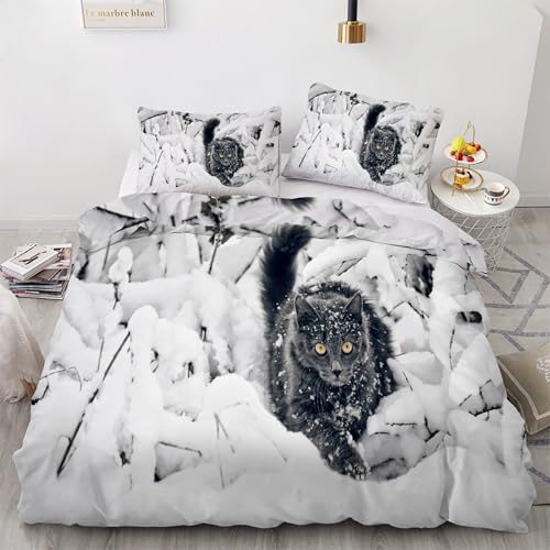 Housse de couette chat noir anti-plis en microfibre douce et résistante 220x240