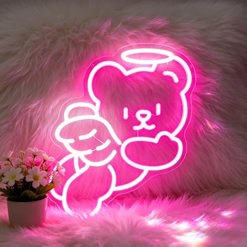Image of Bear Angel Neon Sign Led Neon Lights Neon Signs for Wall Decor Light Up Sign for Birthday Party Club Gift