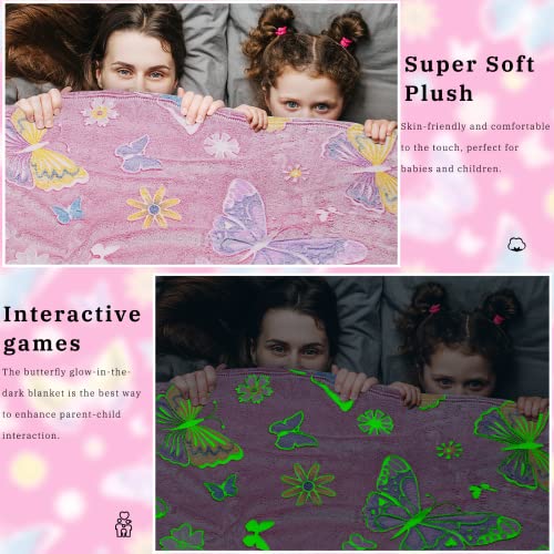 Image of Butterfly Gifts for Women Girls, Glow in The Dark Butterfly Blanket Soft Fleece, Easter Birthday Gifts for Girls, Cozy Throw Blanket for Bedroom Decor