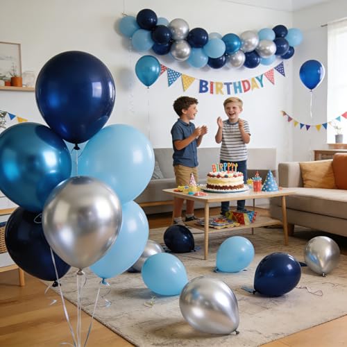 Image of Blue Silver Balloons, 60 Pirces Dark Navy Latex Confetti Balloon for Birthday Wedding Graduation Party