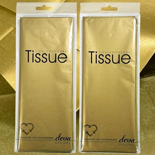 Gold Tissue | 8 Sheets of Tissue Paper | 2 Packs Each with 4 Sheets Premium Quality Tissue | Biodegradable Packaging | Each Sheet 50x70cm Ideal for Gift Wrapping and Crafts