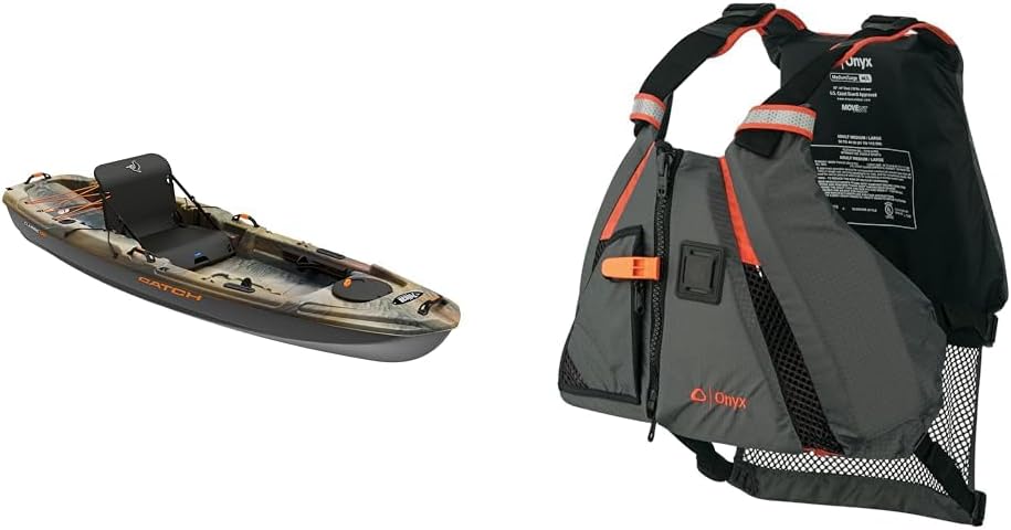 Pelican Catch Classic 100 Angler – Sit-on-Top Fishing Kayak – Ergocast Dual Position Seating System – 10 ft – Outback & Onyx MoveVent Dynamic Paddle Sports Life Vest, Orange, XL/2XL Pelican Catch Classic 100 Angler – Sit-on-Top Fishing Kayak – Ergocast Dual Position Seating System – 10 ft – Outback & Onyx MoveVent Dynamic Paddle Sports Life Vest, Orange, XL/2XL