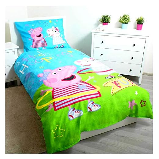 L-S KIDS BOUTIQUE Peppa Pig - Juego de Cama (Funda nórdica de 140 x 200 cm y Funda de Almohada de 70 x 90 cm, 100% algodón)
