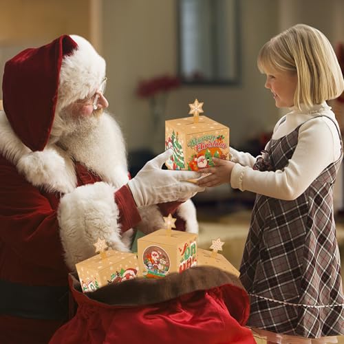 Qpout 27Pcs Christmas Kraft Paper Candy Boxes for Gift Giving,3D Xmas Goody Gift Cookies Treat Boxes,Decorative Christmas Favor Boxes for Holiday Xmas Party Favors Supplies Bag Fillers – Image 3