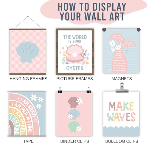 Image of Hadley Designs 6 Mermaid Room Decor for Girls - Mermaid Wall Art for Bedroom and Bathroom, Unframed Under the Sea Prints for Girls Bedroom, Kids Room Decor Posters, Made in USA