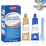 Allony Bicomponente per Metalli, Stucco Metallico, Metallo Liquido, Resistenza Alle alte Temperature, Adatto per la Riparazione di Acciaio Inossidabile, Alluminio e Altri Adesivi per Saldatura - 100g