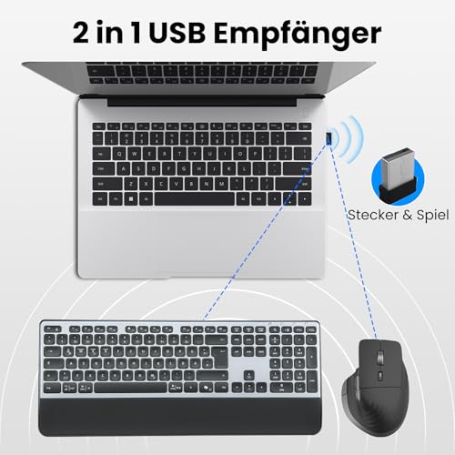 Teclado inalámbrico ergonómico CITLLA M9100 recargable con retroiluminación y reposamuñecas 5