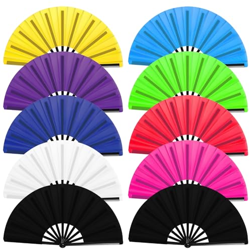 HINGTAI 10Pcs Folding Hand Fan Bulk Popping Clacking Fans for Line Dancing Mix Color Classic Style Decorative Handheld for Performance Dance Wedding Party Dance Enthusiasts