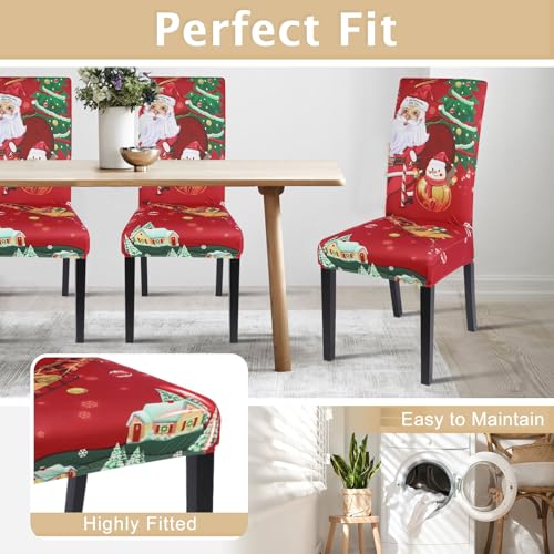 Image of SearchI Christmas Dining Room Chair Covers Set of 8, Stretch Xmas Chair Slipcovers Protector, Spandex Washable Kitchen Parsons Chair Cover for Dining Room,Christmas Decor,Holiday Party(Santa Claus)