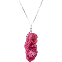 Natural Raw Pink Ruby Gemstone Dainty Pendant Necklace for Women, Healing Stone Chakra Crystal July Birthstone, 925 Stering Silver Birthday Christmas Gifts For Her