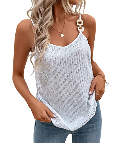 Womens Sequin Top V Neck Strappy Sparkle Camisole Glitter Sleeveless Tanks Tops4