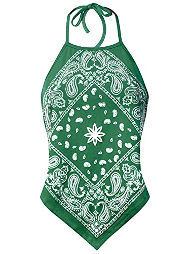 Image of Design by Olivia Women's Sexy Paisley Bandana Halter Top Y2K Crop Shirt