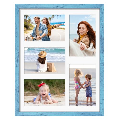 Image of DUENPY 11x14 Collage Picture Frame 4x6 Collage Picture Frame Displays Five 4x6 inch Photos or 11x14 (Without Mat) Wall Decor Wall Hanging or Tabletop Blue