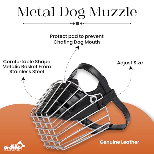 Image of Adil'S Steel Muzzle Guard for Medium Large Dogs Prevents Biting Chewing Barking, Adjustable Leather Strap Design, Durable & Breathable Dog Metal Muzzle (Size : M, Color: Black)