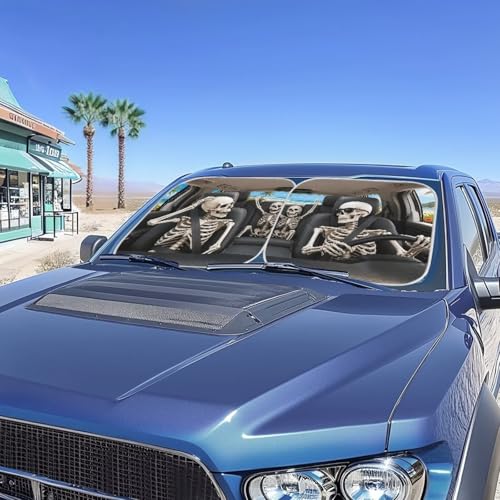 Image of Funny Skeleton Windshield Sun Shade Foldable 2pcs Sunshade for Front Windshield Sun Visor for Heat and UV Protection Universal Car Interior Accessories Fit for Most Cars