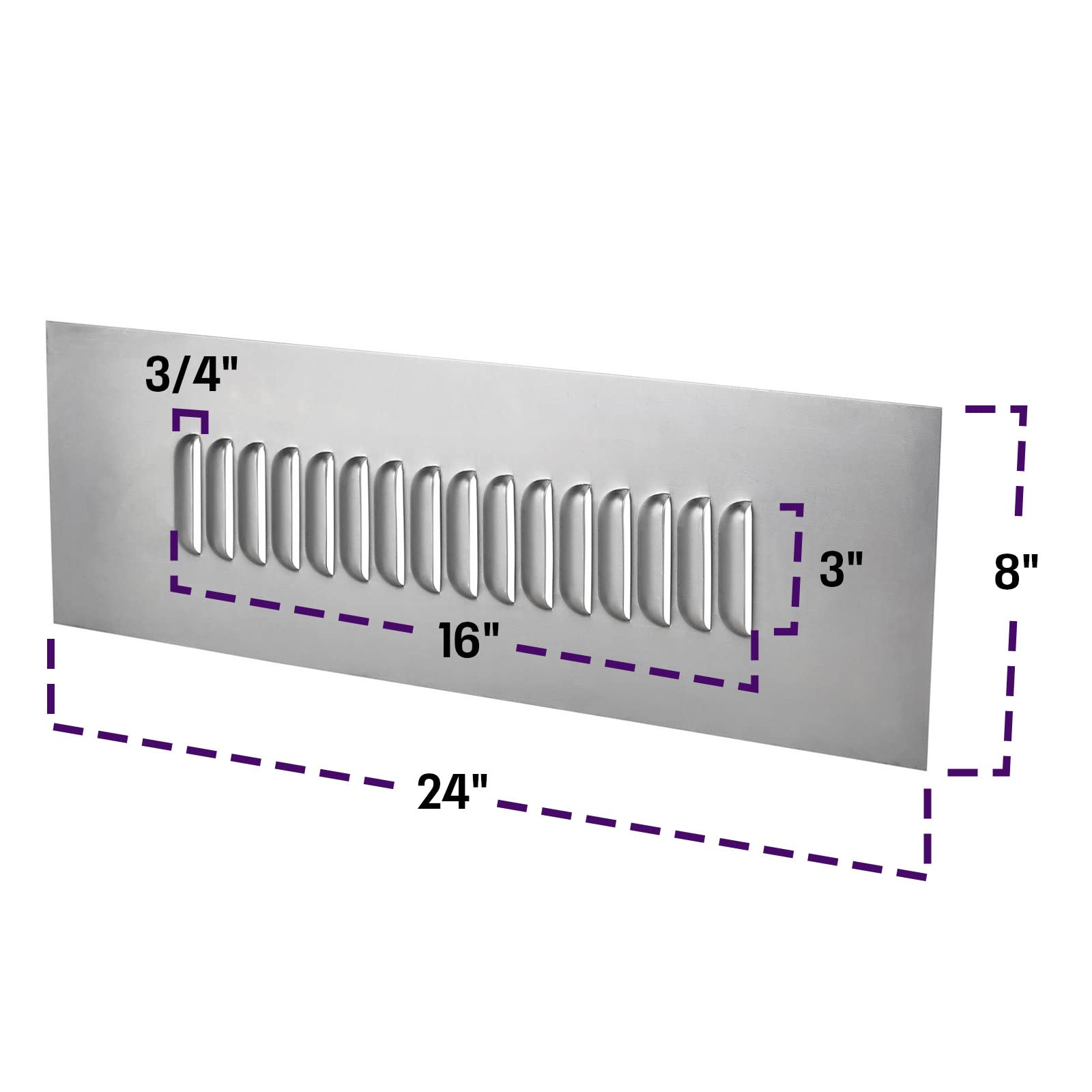 16 Hood Louver Sheet Metal Panel, 24 x 8 Inch 18 Gauge Bare Steel