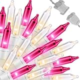 LAMPHOME Pink Clear Christmas Valentine's String Lights 100 Mini Incandescent Fairy Light，20 Ft White Wire Galentine's Day Lights Indoor & Outdoor Party Patio Bedroom Xmas Tree Garland Decoration