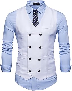 Dninmim Men's Double Breasted Suit Vest Slim Fit Sleeveless Business Wedding Waistcoat