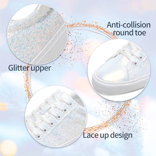 Image of AISFAES Glitter Sparkly Low Top Sequins Lace Up Tennis Shoes Comfort Bling Fashion Shiny Walking Shoes