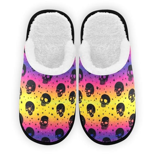 Yellow Skull Gradient Slippers For Women Men Soft Memory Foam Non-Slip Halloween Winter Indoor House Shoes Travel Slipper