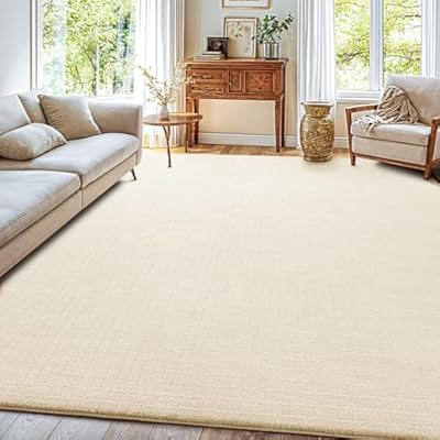 Shilucheng Wool Rug 8x10 Non-Slip, Blend 80% Wool and 20% Cotton Rugs for Living Room, Bedroom, Dinning Room, Soft Durable Cotton Backing Modern Area Rug (Beige/White)