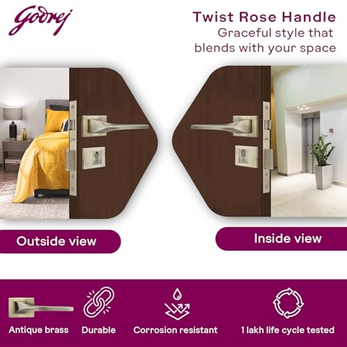 Image of Godrej Mortise Lock|Handle Lock Set for Main & Bedroom Door| Twist Rossette Home Decor Handle|Sunset Rose Gold Finish|9 Inch Lockbody|60 mm 1CK Cylinder - Knob from Inside & 3 Keys |5 Years Warranty