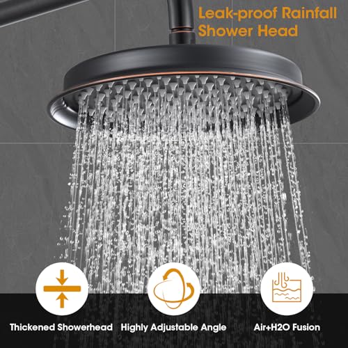 Image of Antique Rain Shower Head with Handheld Spray, Oil Rubbed Bronze Rain Shower System with Rough-in Balance Pressure Valve, 9 inch Bathroom Luxury Rain Fall Shower Head Wall Mount Round, (B2312-ORB)