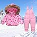 YRAETENM Kids 2 Piece Snowsuit Set Toddler Baby Boys Girls Winter Wear Hooded Puffer Jacket and Snow Bib Pants Ski Suits