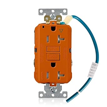 Leviton GFTR2-IGO 20A-125V Extra-Heavy Duty Industrial Grade Isolated Ground Duplex Tamper-Resistant Self-Test GFCI Receptacle, 20-Amp, Orange,