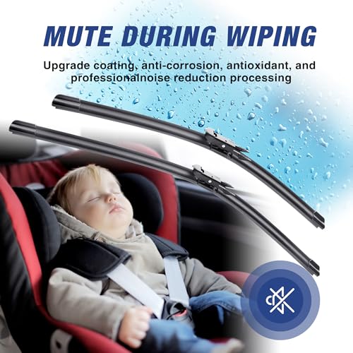 Image of 26 inch+23 inch Water Repellent Windshield Wiper Blades Replacement for Toyota Tundra 2021 2020 2019 2018 2017-2007,Sequoia 2022-2008 Silicone Automotive Windshield Wiper Blades(Pinch Tab)