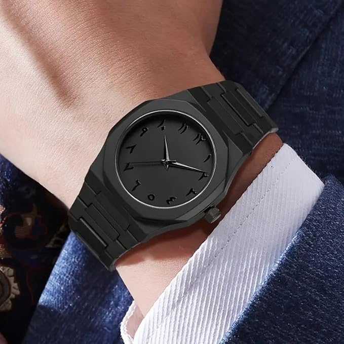 Image of Arabic Aura Watch for Men - Stylish Black Dial Arabic Numbers Watch, Premium Quality, Waterproof, Casual & Formal Design || Gift for Him