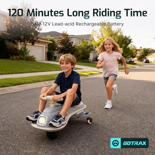Image of Gotrax Electric Wiggle Car for Kids 3-8, 12V Battery for 120Min w /Bluetooth | Safe Lead-acid Battery, Quiet & Powerful Brushless Motor, Music Speaker, Battery Display, Max 132lbs Load,Gift for Girls,Gray