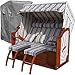 Produktbild Strandkorb XXL # 3-Sitzer Strandkorb XXL # Strandkorb Ostsee XXL # 2X komplett wechselbare BEZÜGE # Uni Bezug anthrazit # +Bonus Bezug grau gestreift # inkl. Strandkorbhülle # Polyrattan: Weiss